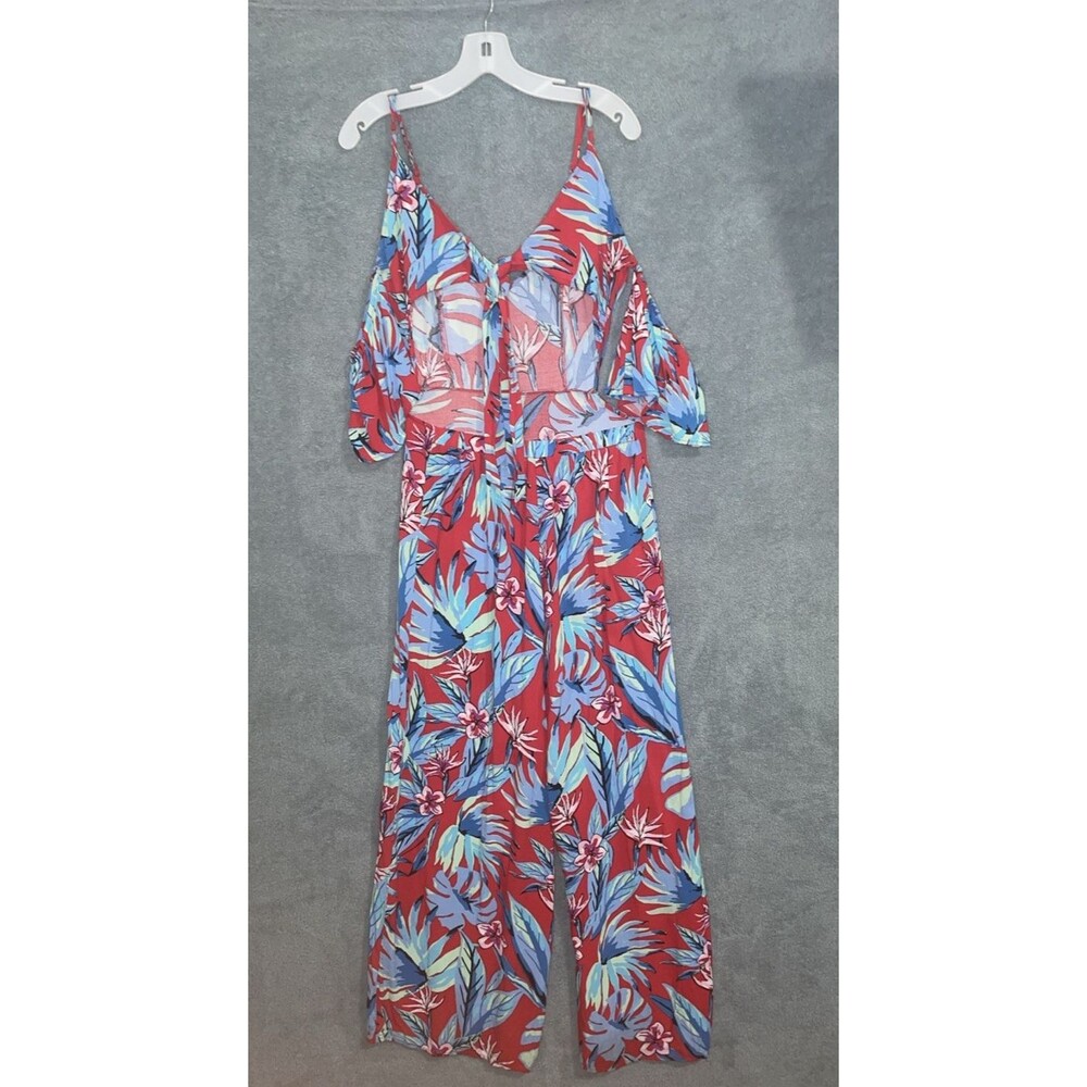 Flying Tomato Jumpsuit Womens Small Red Wide Leg Floral Resort Tropical Casual - Picture 9 of 10